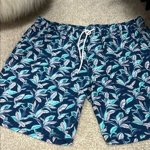 Men's Blue Leaf Print Swim Shorts